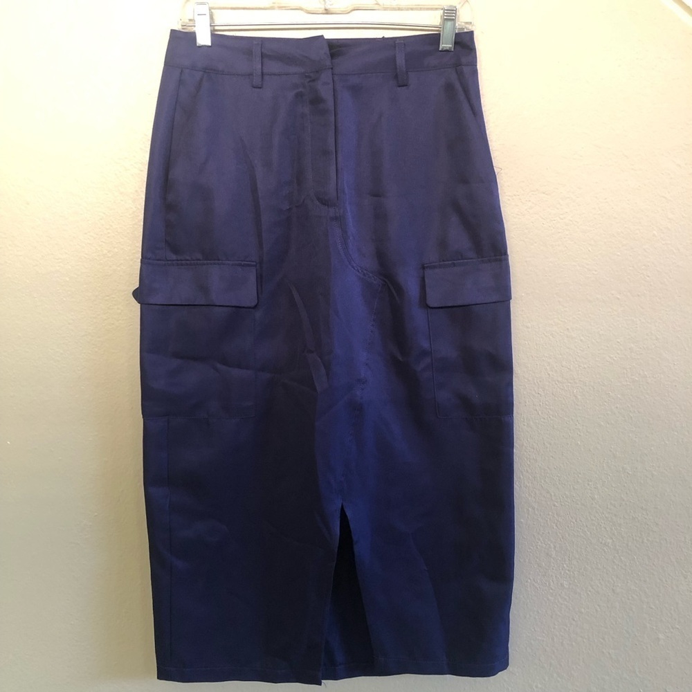 VERO MODA Astral blue Sikka High Waist Utility Cargo  Pockets Midi Skirt Size S